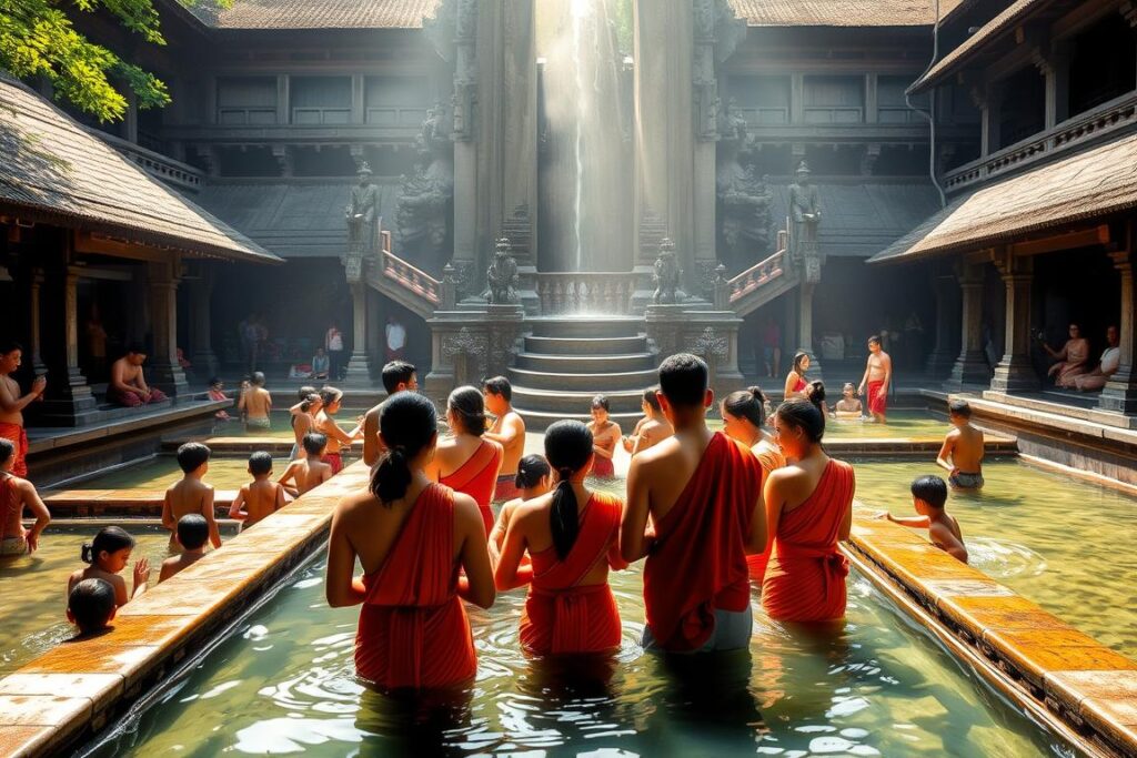Tirta Empul Holy Water Temple in Bali with ritual bathing pools