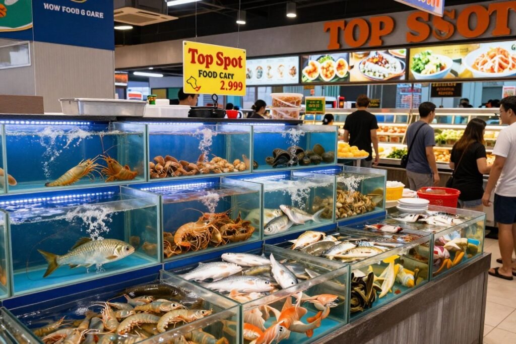 Top Spot Food Court seafood display