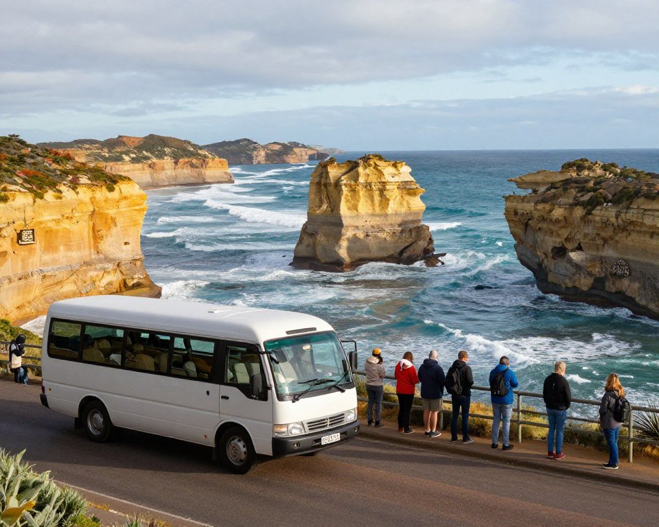 Tour bus at Great Ocean Road lookout