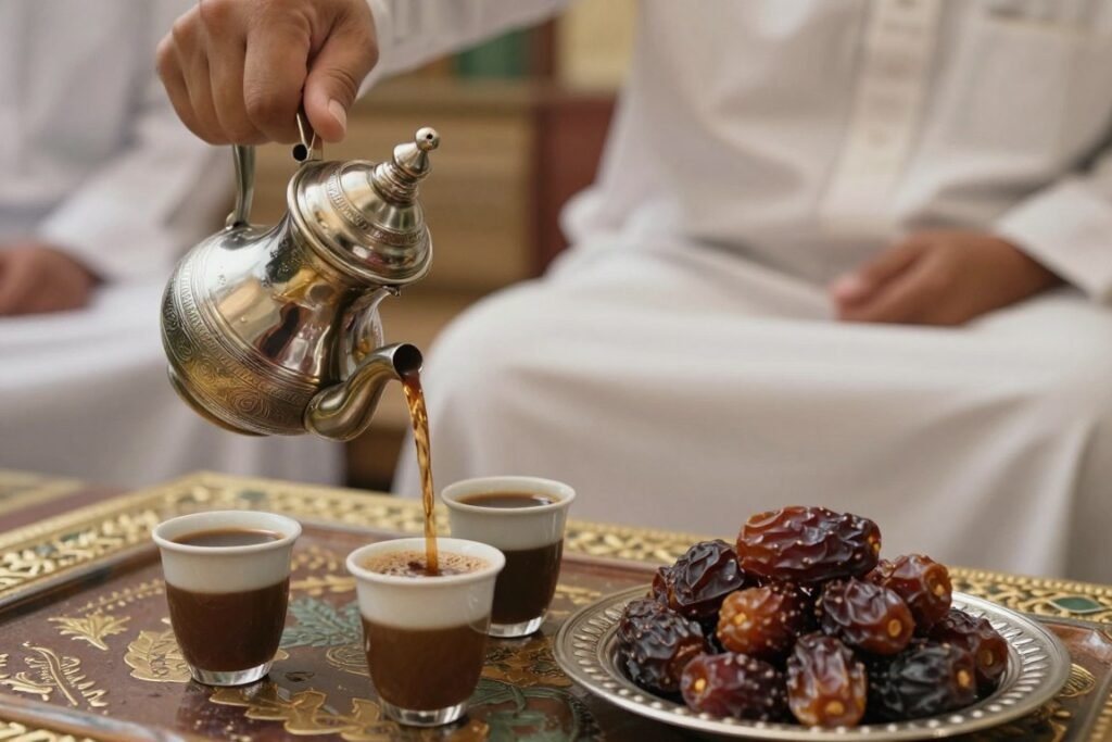 Traditional Arabic coffee ceremony and dates Traditional Arabic coffee ceremony and dates