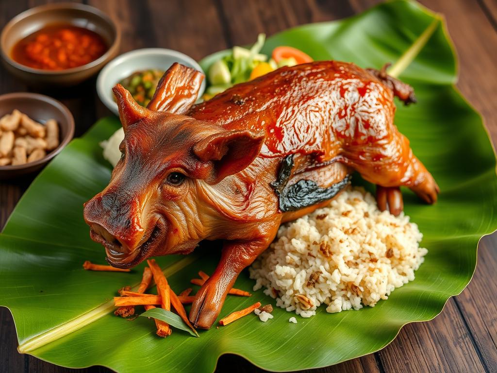 Traditional Balinese Babi Guling (suckling pig) dish
