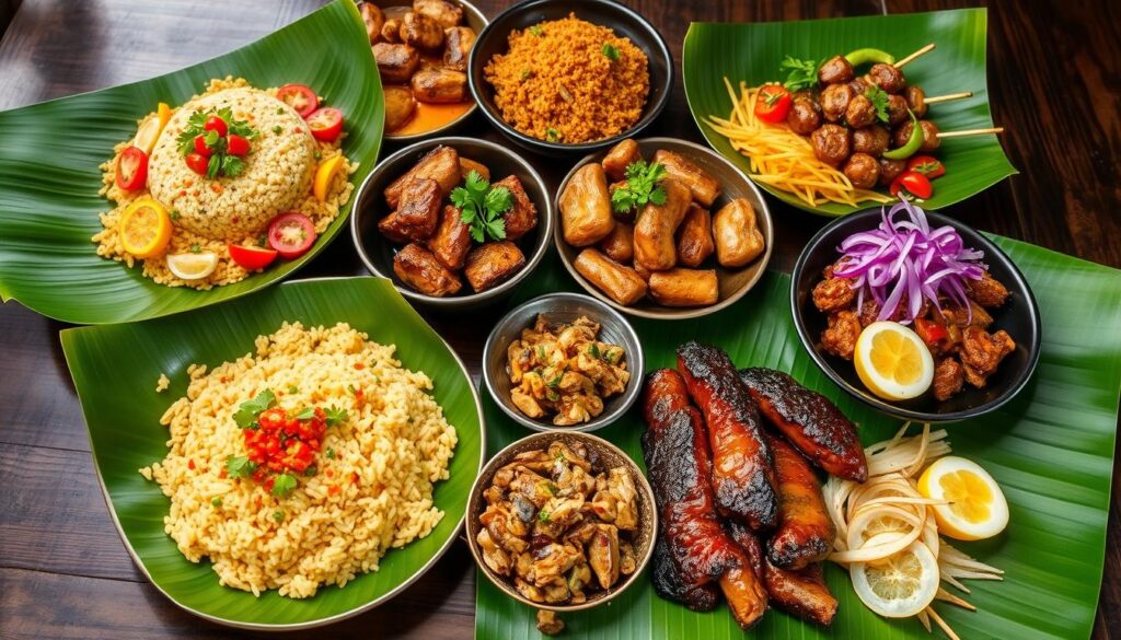 Traditional Balinese food spread with various dishes - Bali travel guide