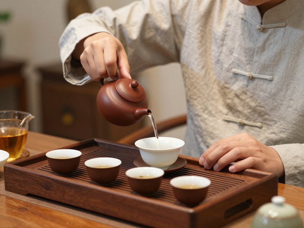 Traditional Chinese tea ceremony with expert pouring tea Traditional Chinese tea ceremony with expert pouring tea