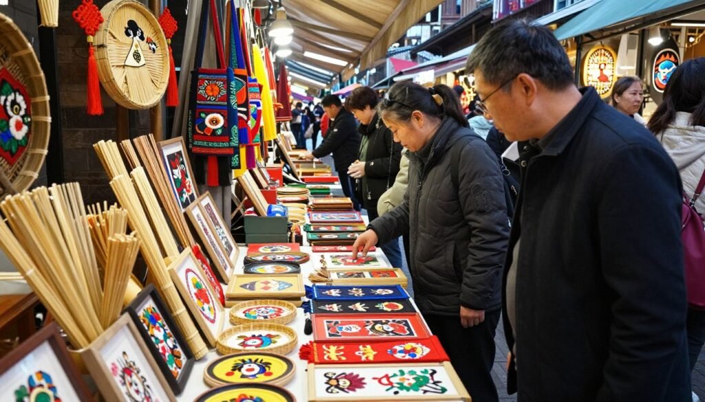 Traditional Chongqing handicraft market with local artisan products