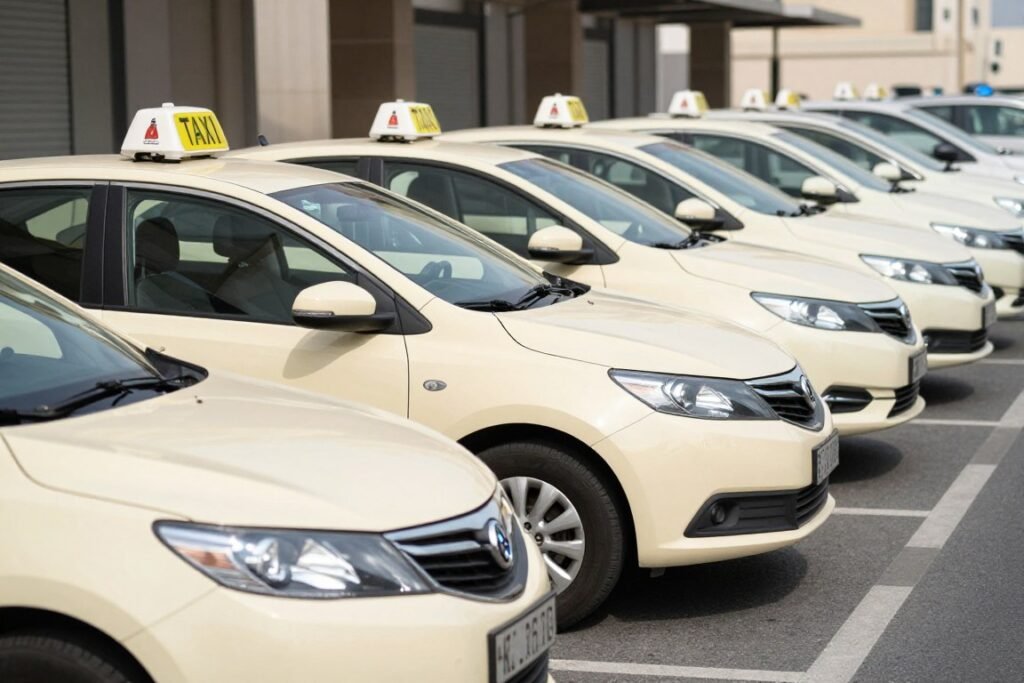 Traditional Dubai taxi fleet serving tourists throughout the city Traditional Dubai taxi fleet serving tourists throughout the city