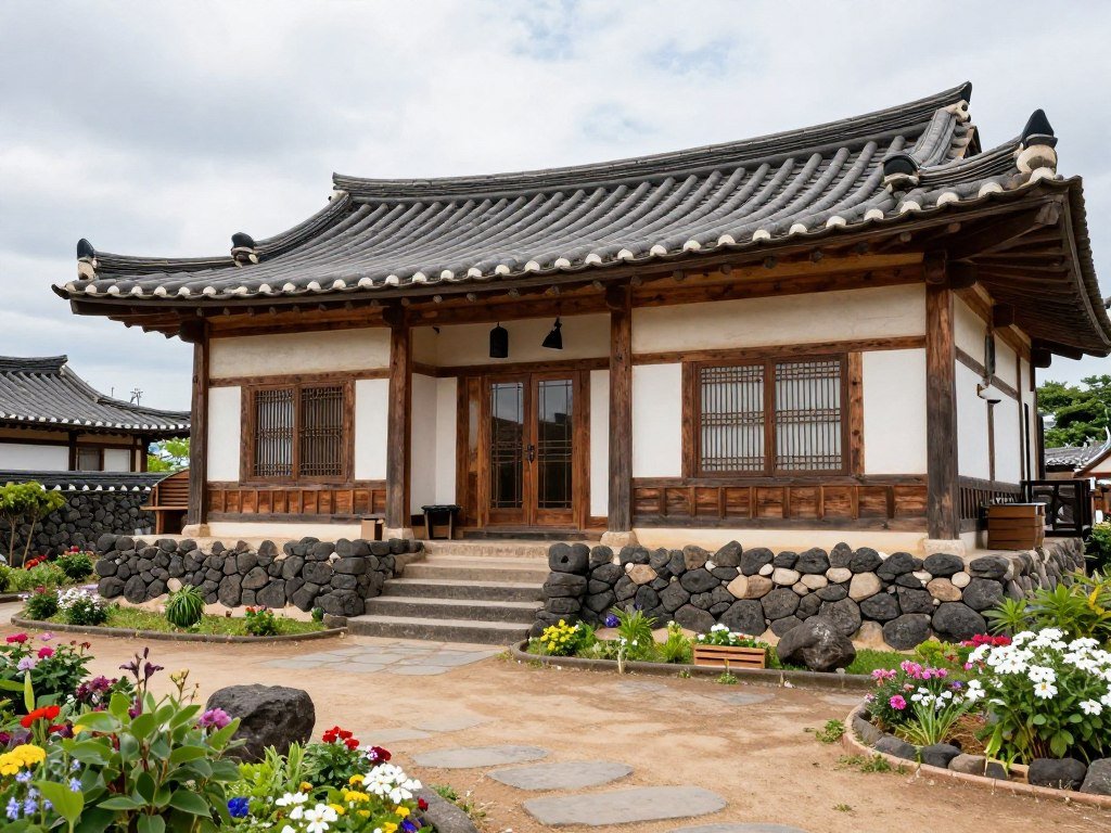 Traditional Jeju pension guesthouse exterior