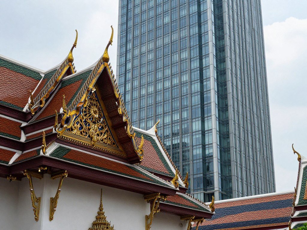 Traditional and modern Bangkok architecture contrast