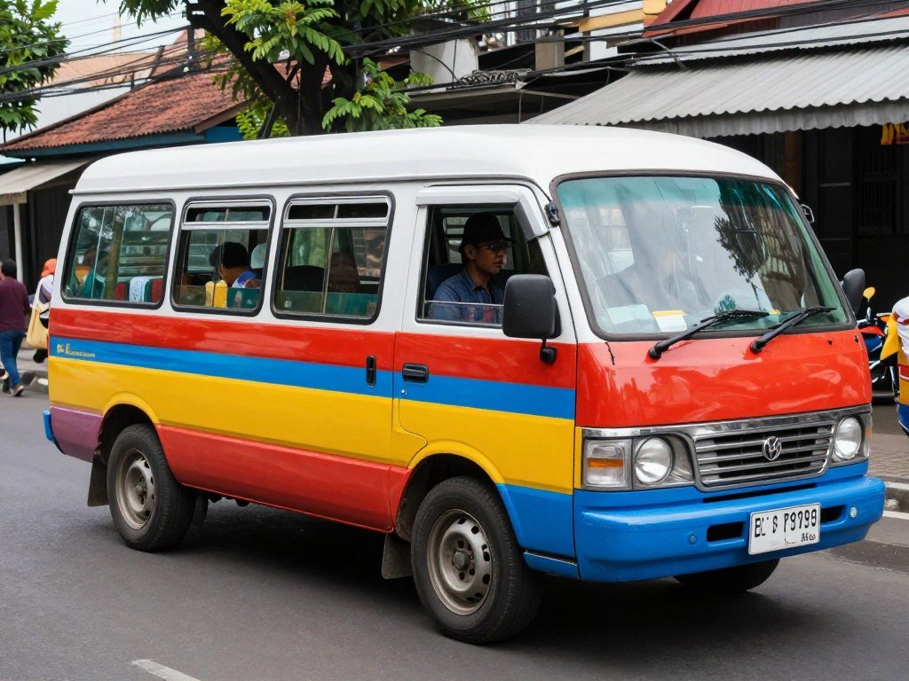 Traditional angkot minibus in Bandung with colorful paint