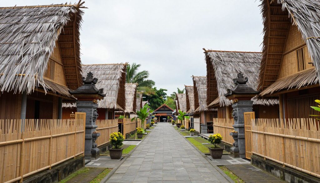 Traditional bamboo houses in Penglipuran village street