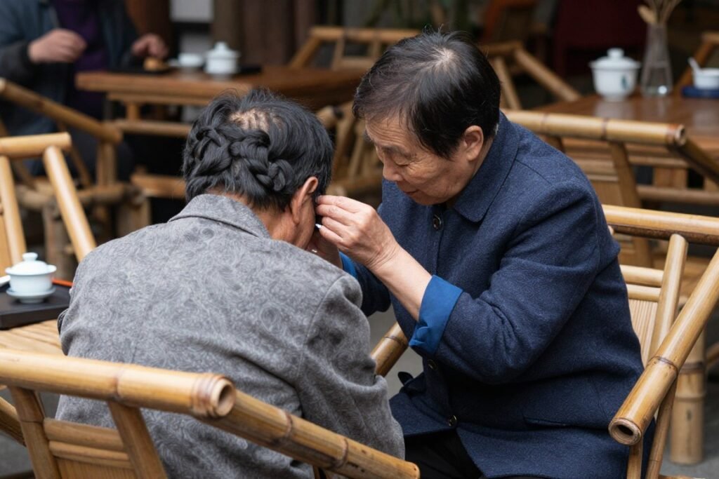 Traditional ear cleaning service at People Park teahouse