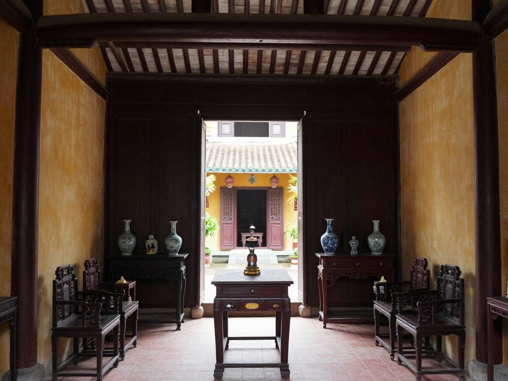 Traditional merchant house interior in Hoi An ancient town