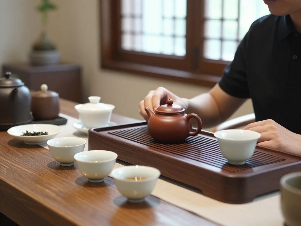 Traditional tea ceremony setup in Taipei tea house Traditional tea ceremony setup in Taipei tea house