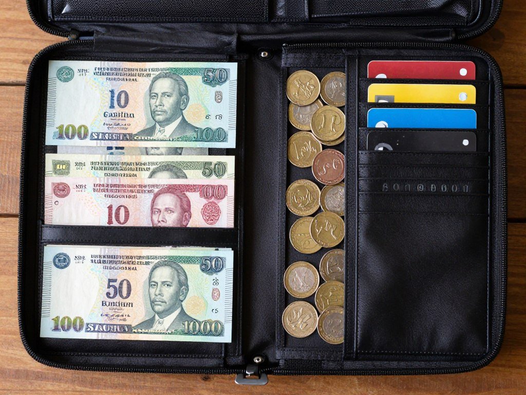 Travel wallet with Taiwan New Taiwan Dollar cash different denominations organized Travel wallet with Taiwan New Taiwan Dollar cash different denominations organized