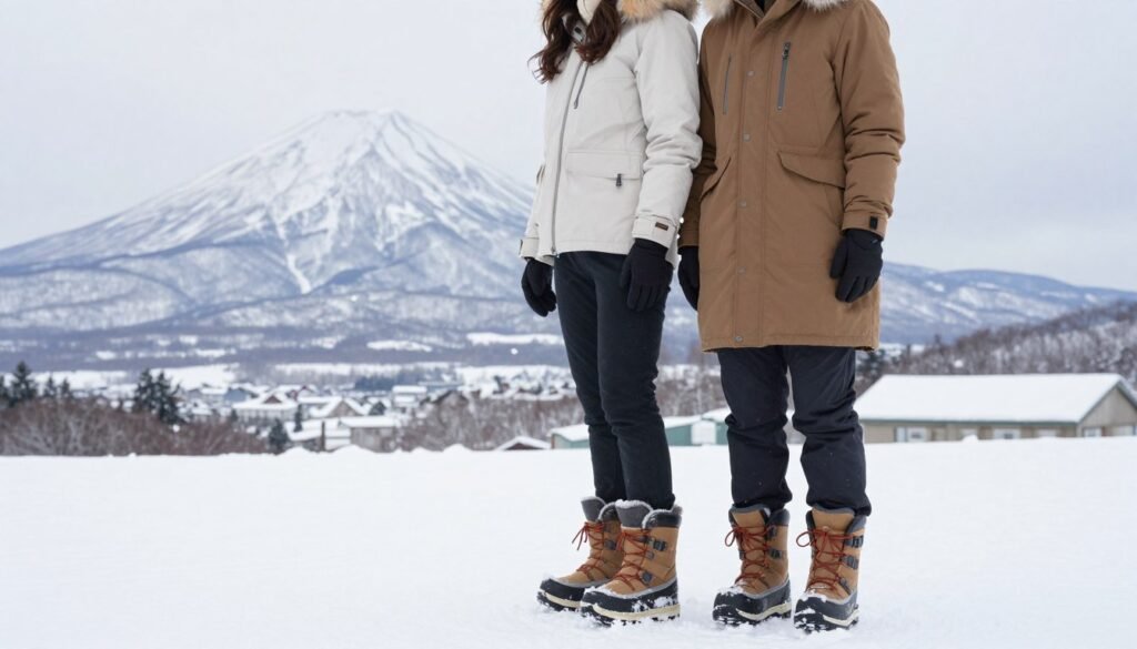 Traveler dressed for Hokkaido winter with warm clothing