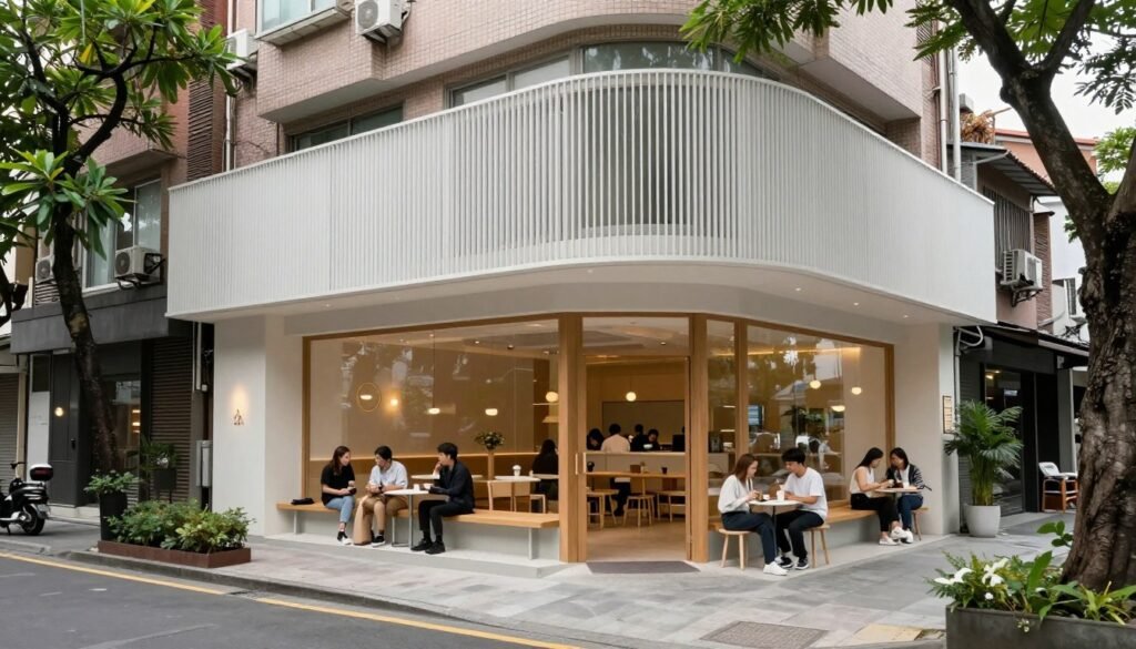 Trendy cafe exterior in Zhongshan District