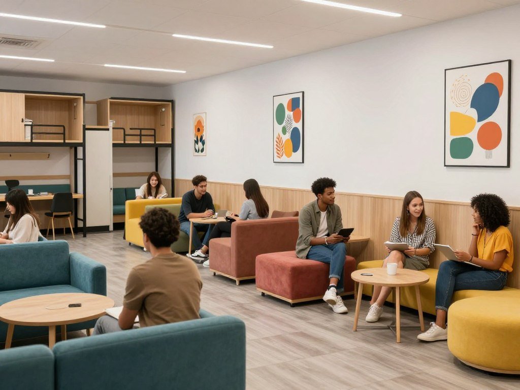 Trendy common area at Fun Inn Taipei hostel