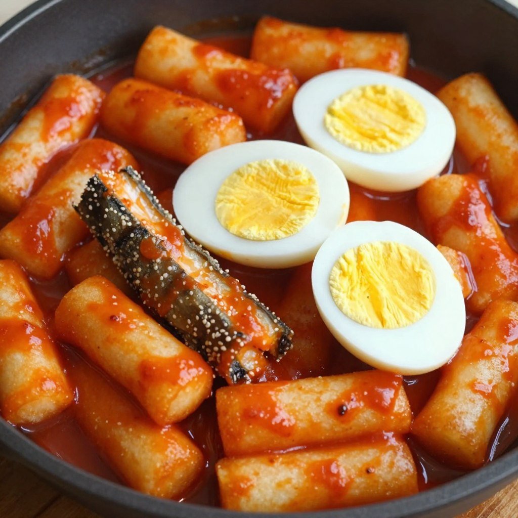 Tteokbokki rice cakes in spicy sauce