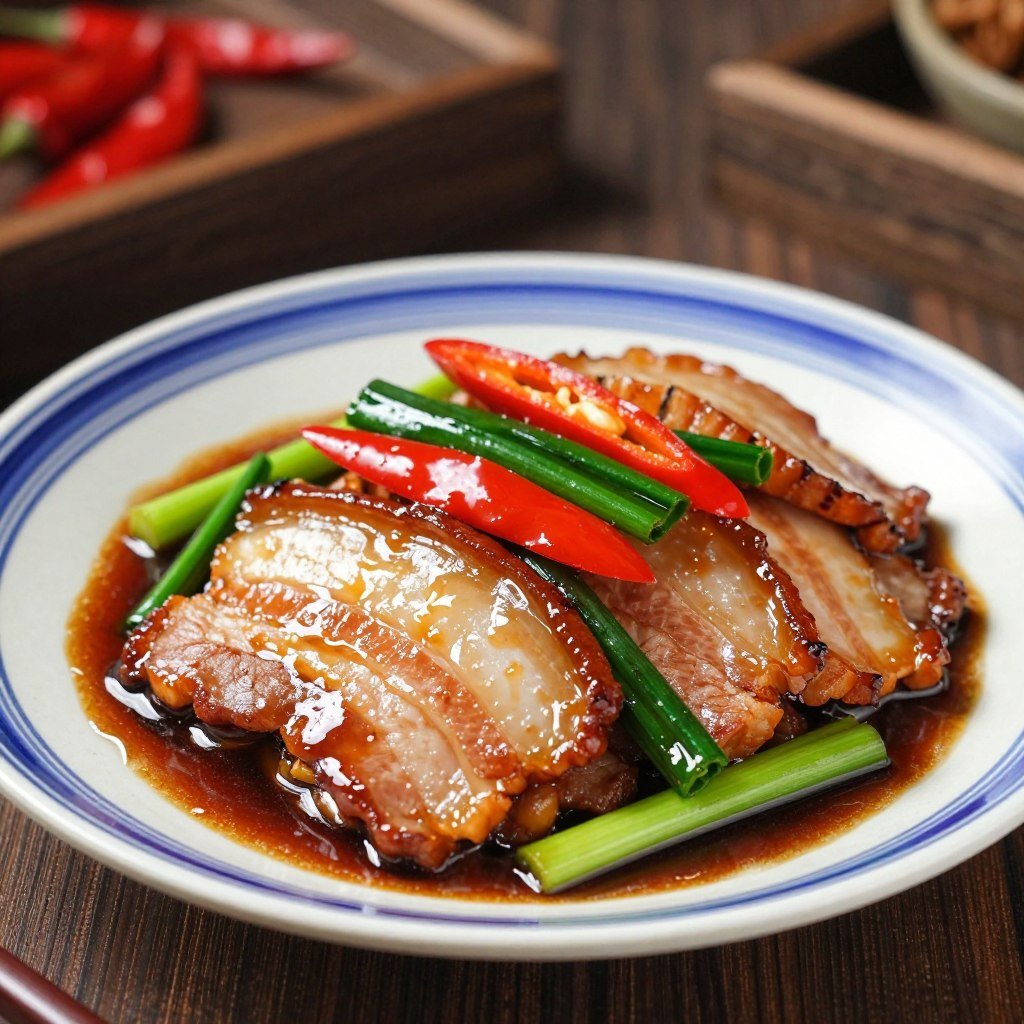 Twice cooked pork with leeks and peppers