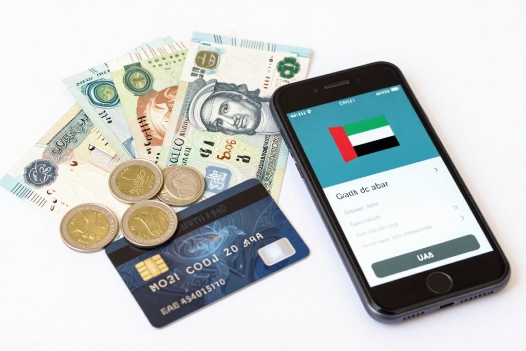 UAE currency dirhams with modern banking and payment options UAE currency dirhams with modern banking and payment options