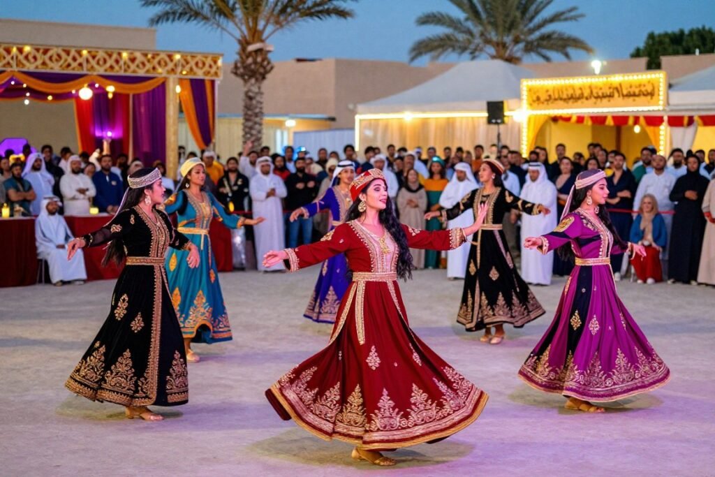 Vibrant cultural festival celebration in UAE with traditional performances Vibrant cultural festival celebration in UAE with traditional performances