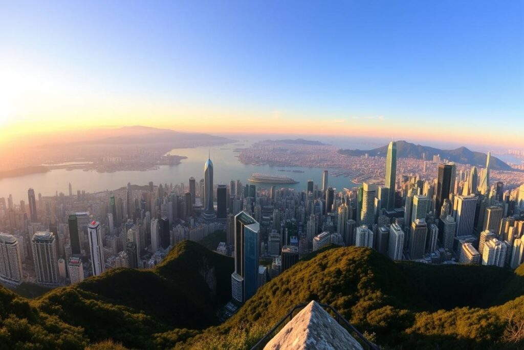 Victoria Peak view of Hong Kong skyline, a top attraction in any Hong Kong travel guide