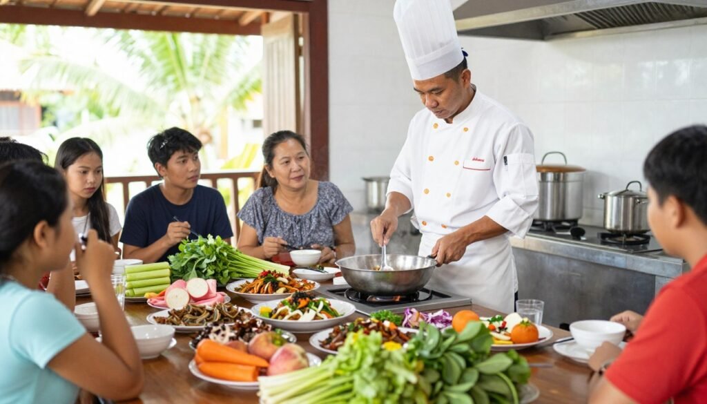 Vietnamese cooking class with fresh ingredients and chef instructor