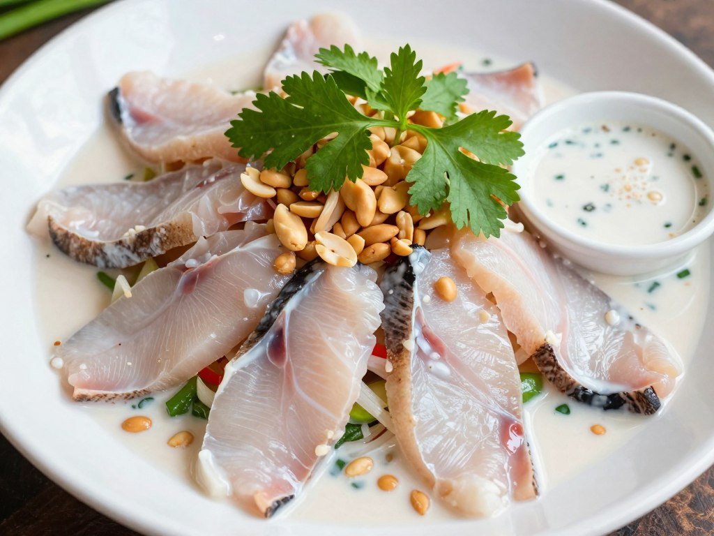 Vietnamese goi ca mai raw fish salad with herbs and peanuts