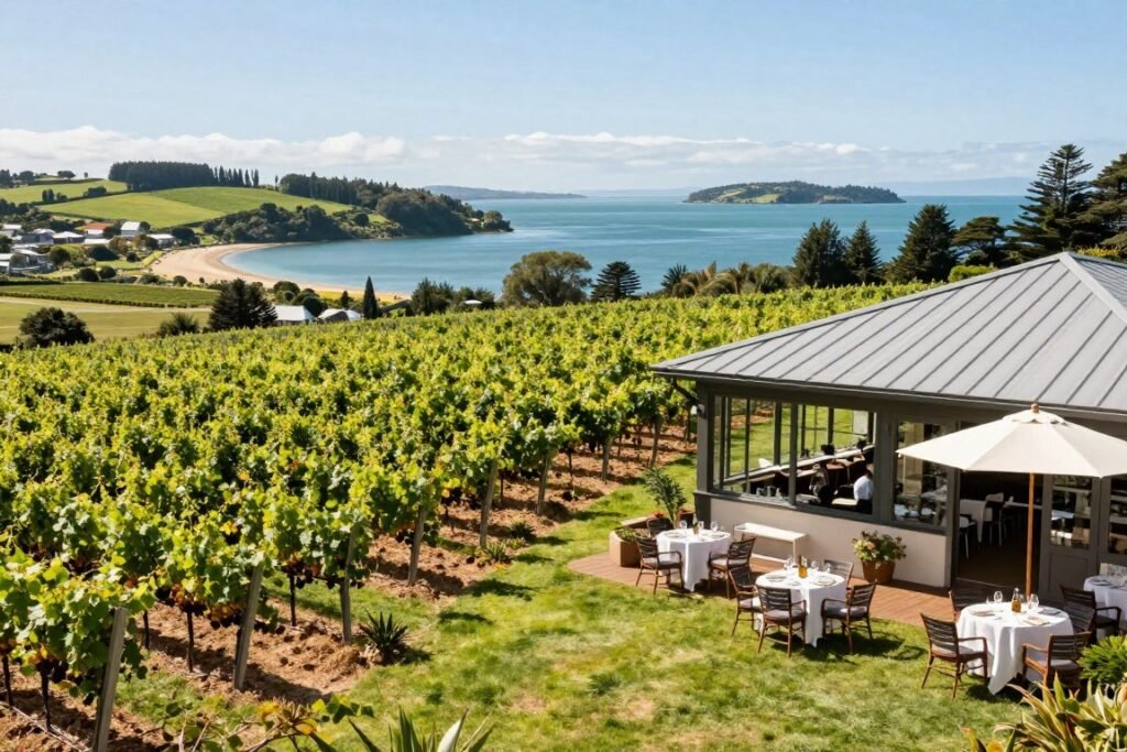 Waiheke Island coastal vineyard with ocean views