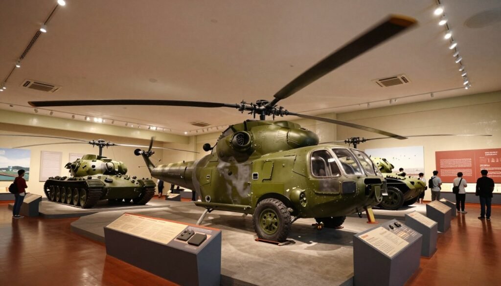 War Remnants Museum exhibition hall with military equipment