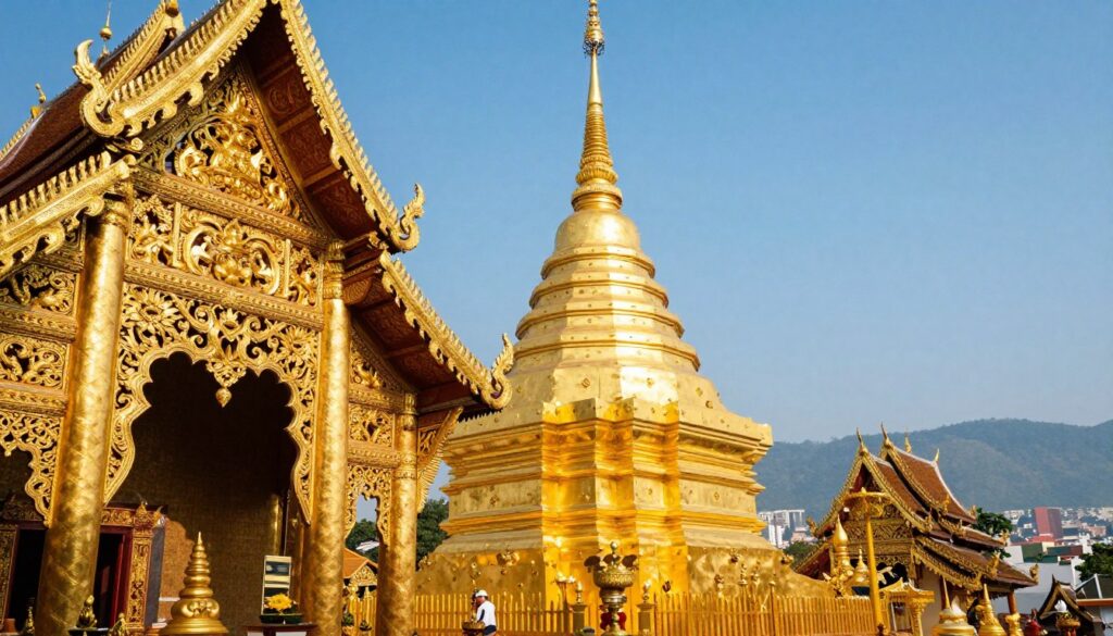 Wat Phra That Doi Suthep golden pagoda overlooking Chiang Mai city
