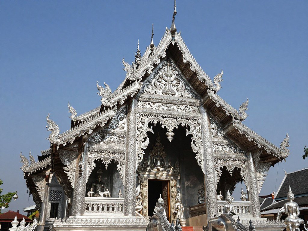 Wat Sri Suphan silver temple in Chiang Mai with intricate metalwork and Buddha statues Wat Sri Suphan silver temple in Chiang Mai with intricate metalwork and Buddha statues