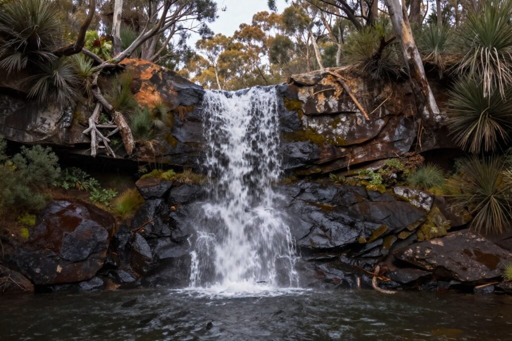 Waterfall in John Forrest National Park surrounded by native vegetation
