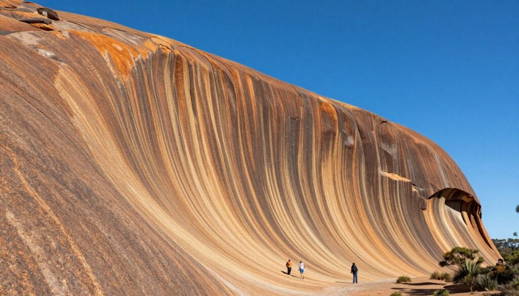 Wave Rock granite formation showing wave-like shape and striped coloring