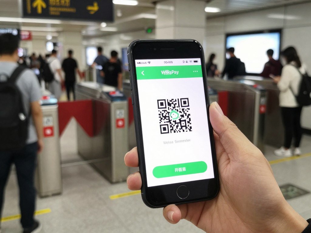 WeChat Pay app interface showing QR code payment screen in Beijing subway station