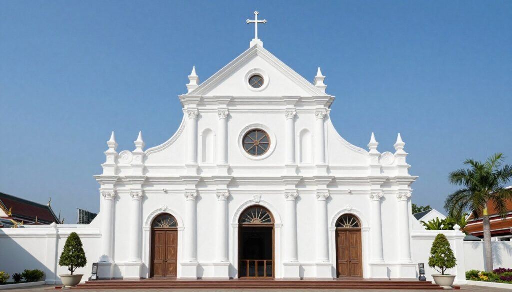 White facade of Santa Cruz Church in Bangkok Portuguese community