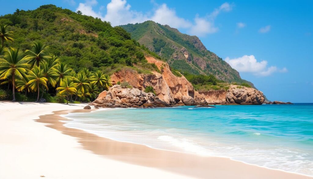 White sand beach with palm trees in Kenting National Park