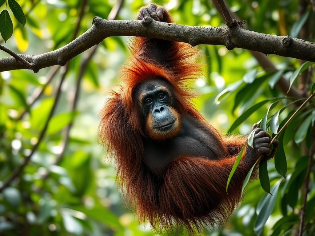 Wild orangutan in the rainforest of Bukit Lawang, Sumatra - Indonesia travel guide
