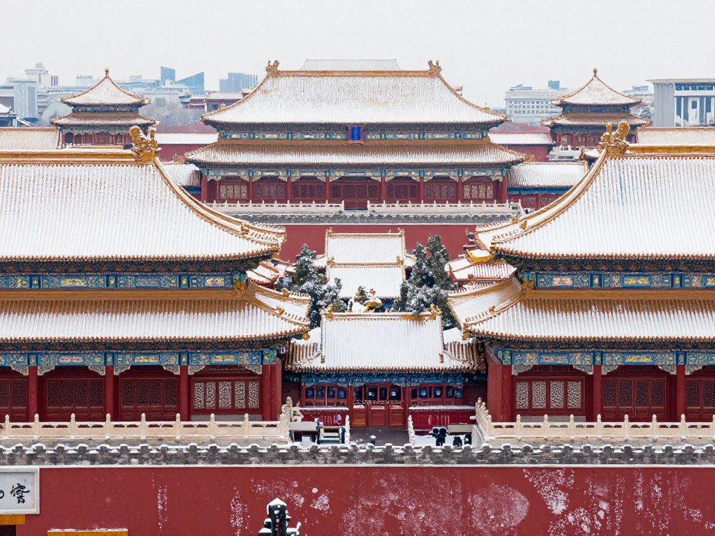 Winter snow covering Beijing's Forbidden City rooftops and courtyards Winter snow covering Beijing's Forbidden City rooftops and courtyards