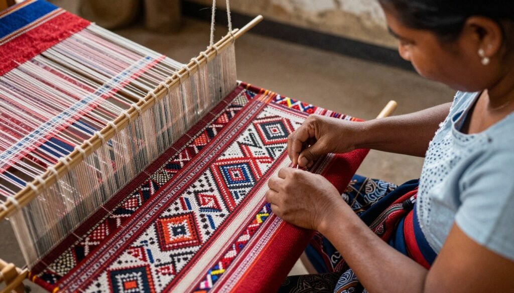 Woman weaving traditional pua kumbu textile