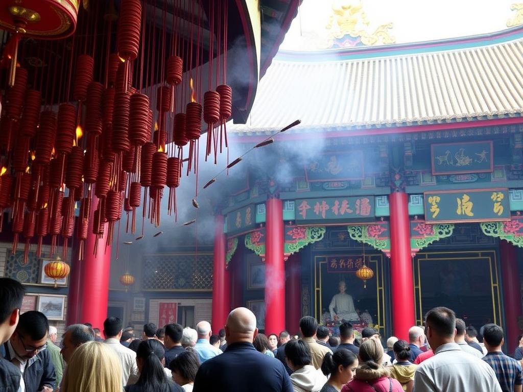 Wong Tai Sin Temple with incense and worshippers, a cultural site featured in a Hong Kong travel guide