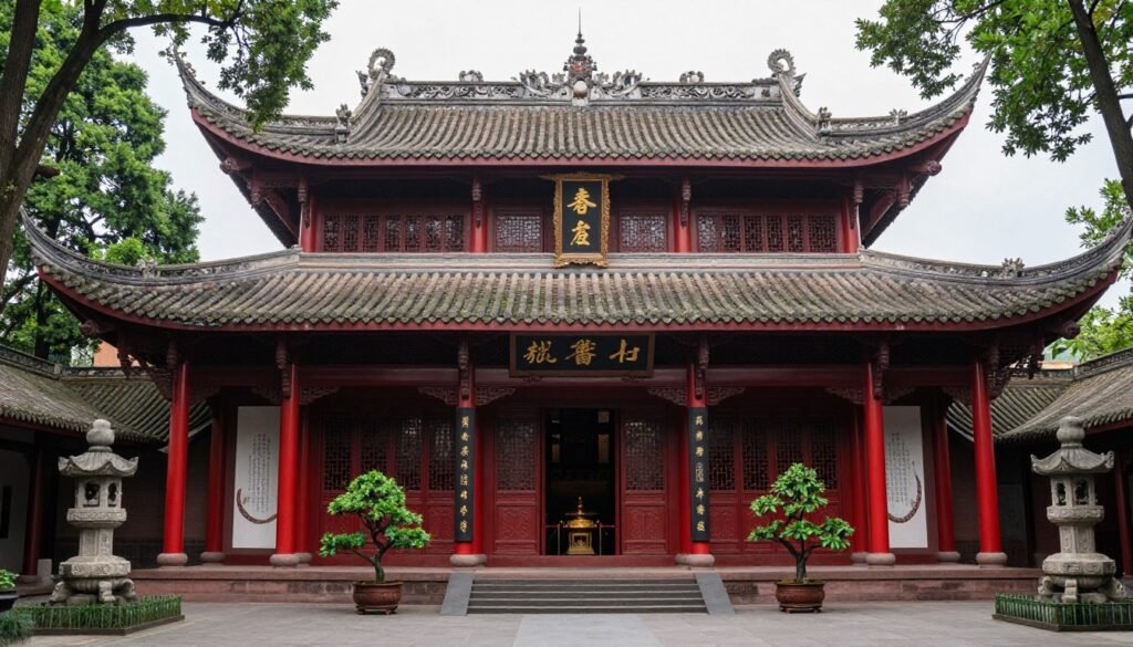Wuhou Temple main hall with traditional Chinese architecture and gardens