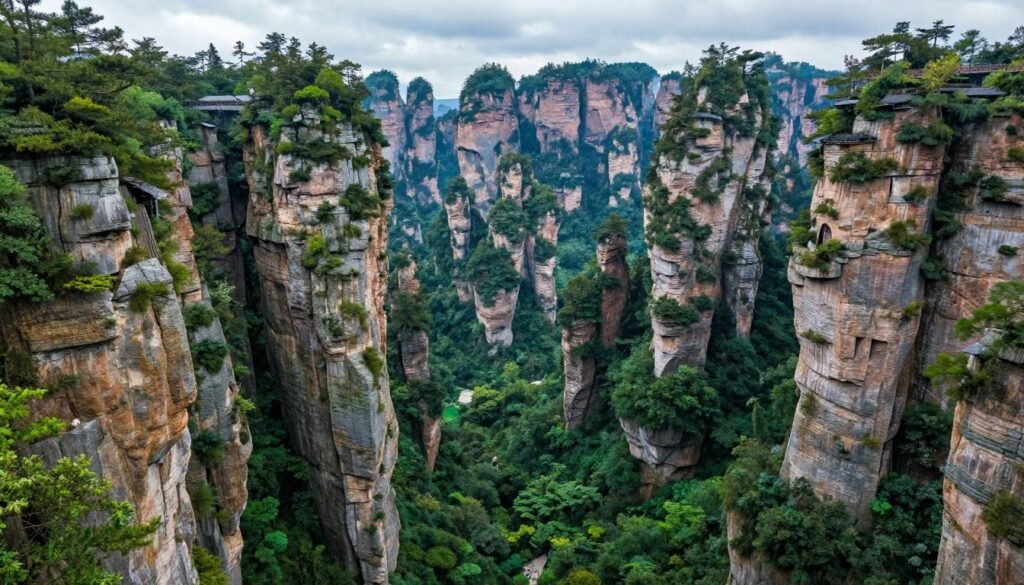 Wulong Karst landscape with natural stone bridges and green valleys