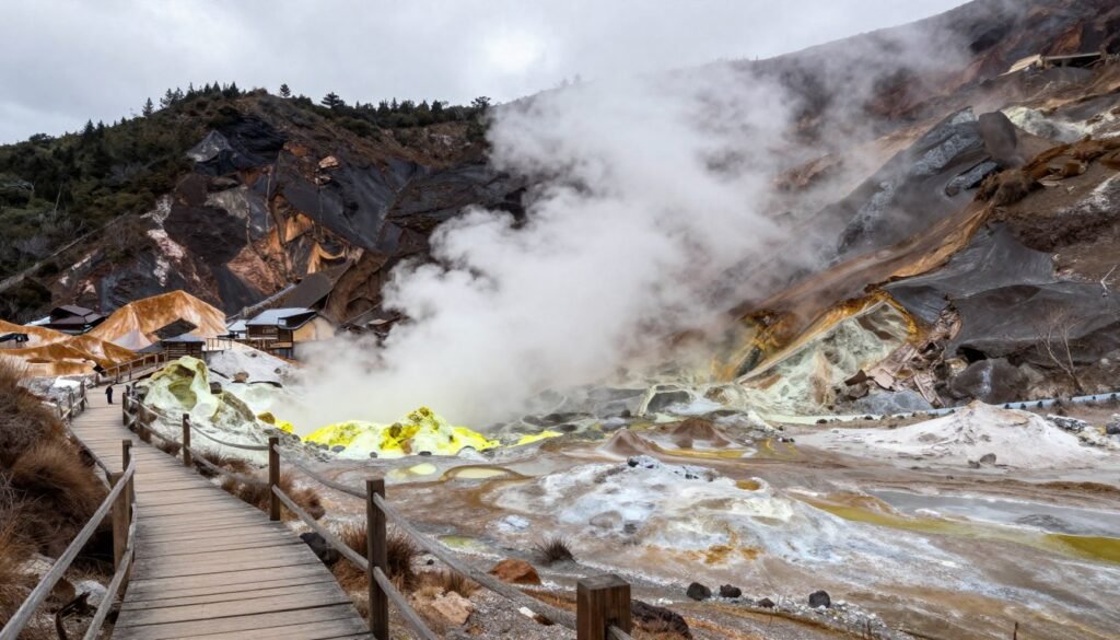 Yangmingshan National Park volcanic landscape with steam vents Yangmingshan National Park volcanic landscape with steam vents