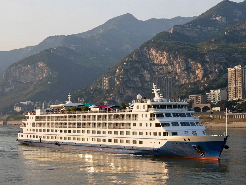 Yangtze River cruise ship departing from Chongqing port