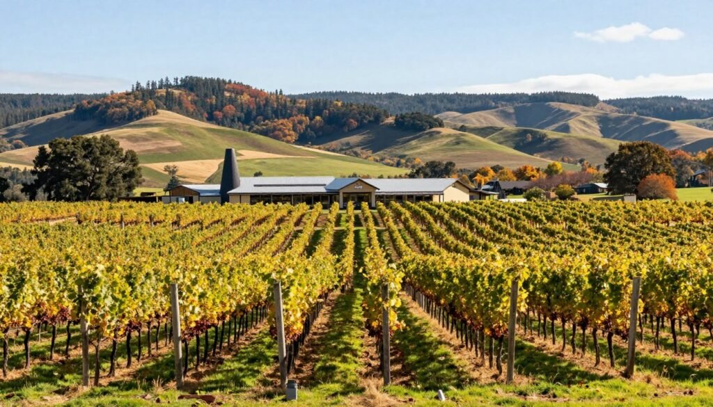 Yarra Valley vineyard with rows of grape vines