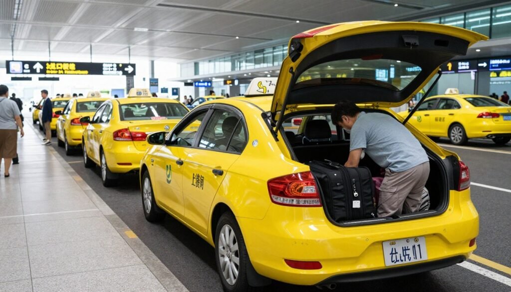 Yellow Taiwan taxi at Taoyuan Airport taxi stand