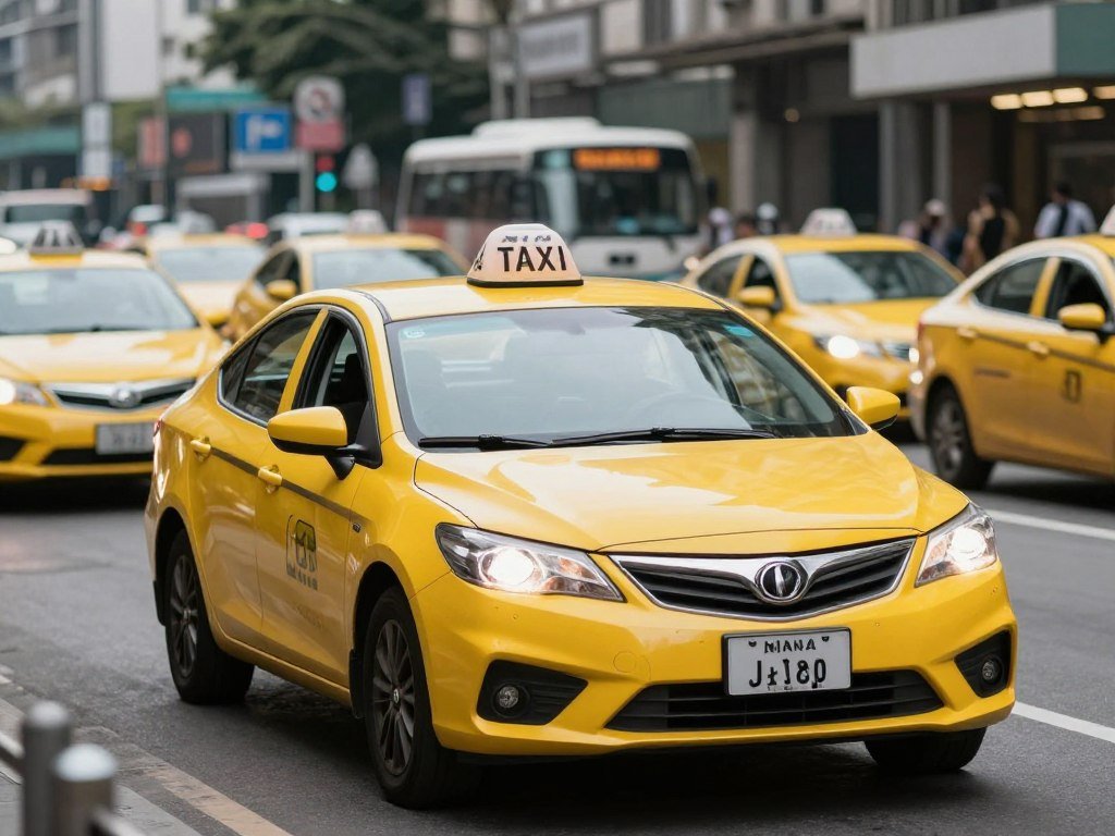 Yellow taxi cab on Taipei city street Yellow taxi cab on Taipei city street
