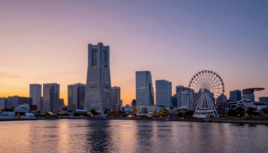 Yokohama Minato Mirai skyline at sunset