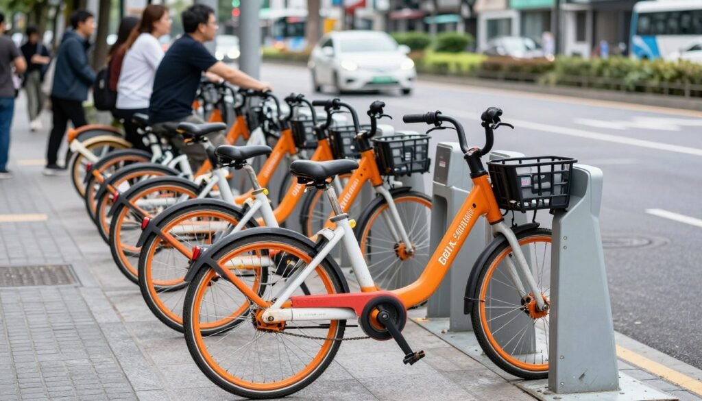 YouBike bicycle rental station in Taipei with bikes available YouBike bicycle rental station in Taipei with bikes available
