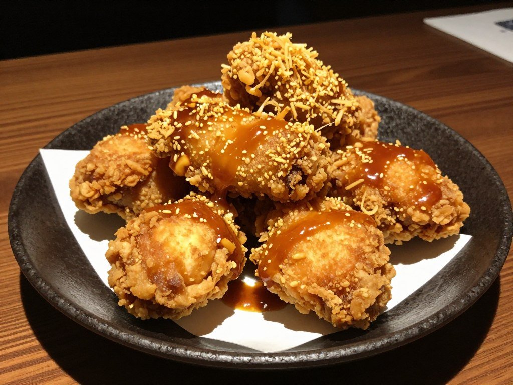 Zangi fried chicken pieces on plate